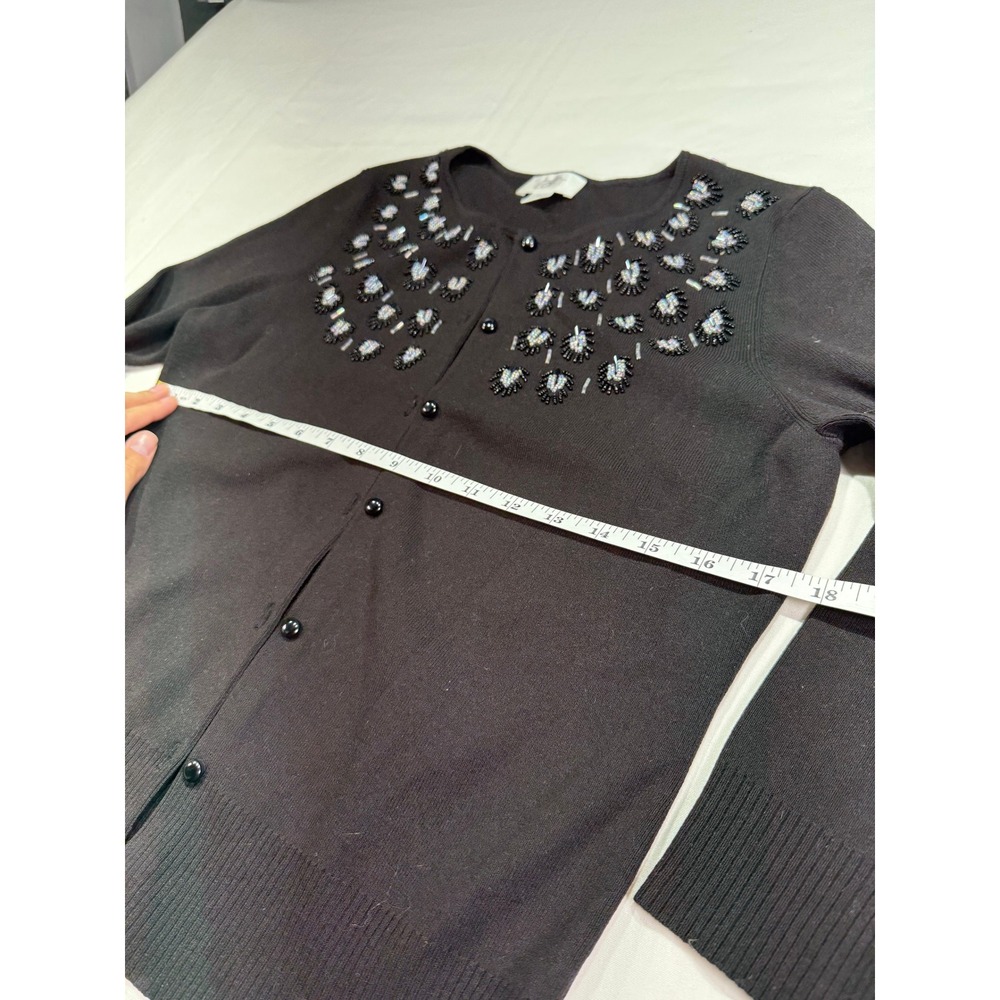 Ann Taylor Loft Womens Medium Black Beaded Sequin Cardigan Sweater 133388 - Picture 5 of 7